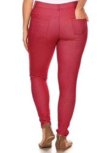 YELETE Skinny Jegging Tights in Burgundy | Fitted, Breathable Cotton Blend, Low Rise, 5 Pockets, Small thumbnail 6