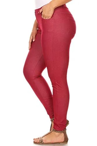 YELETE Skinny Jegging Tights in Burgundy | Fitted, Breathable Cotton Blend, Low Rise, 5 Pockets, Small thumbnail 7