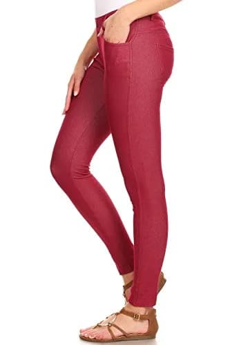 YELETE Skinny Jegging Tights in Burgundy | Fitted, Breathable Cotton Blend, Low Rise, 5 Pockets, Small thumbnail 2