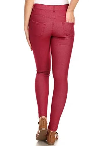 YELETE Skinny Jegging Tights in Burgundy | Fitted, Breathable Cotton Blend, Low Rise, 5 Pockets, Small thumbnail 3