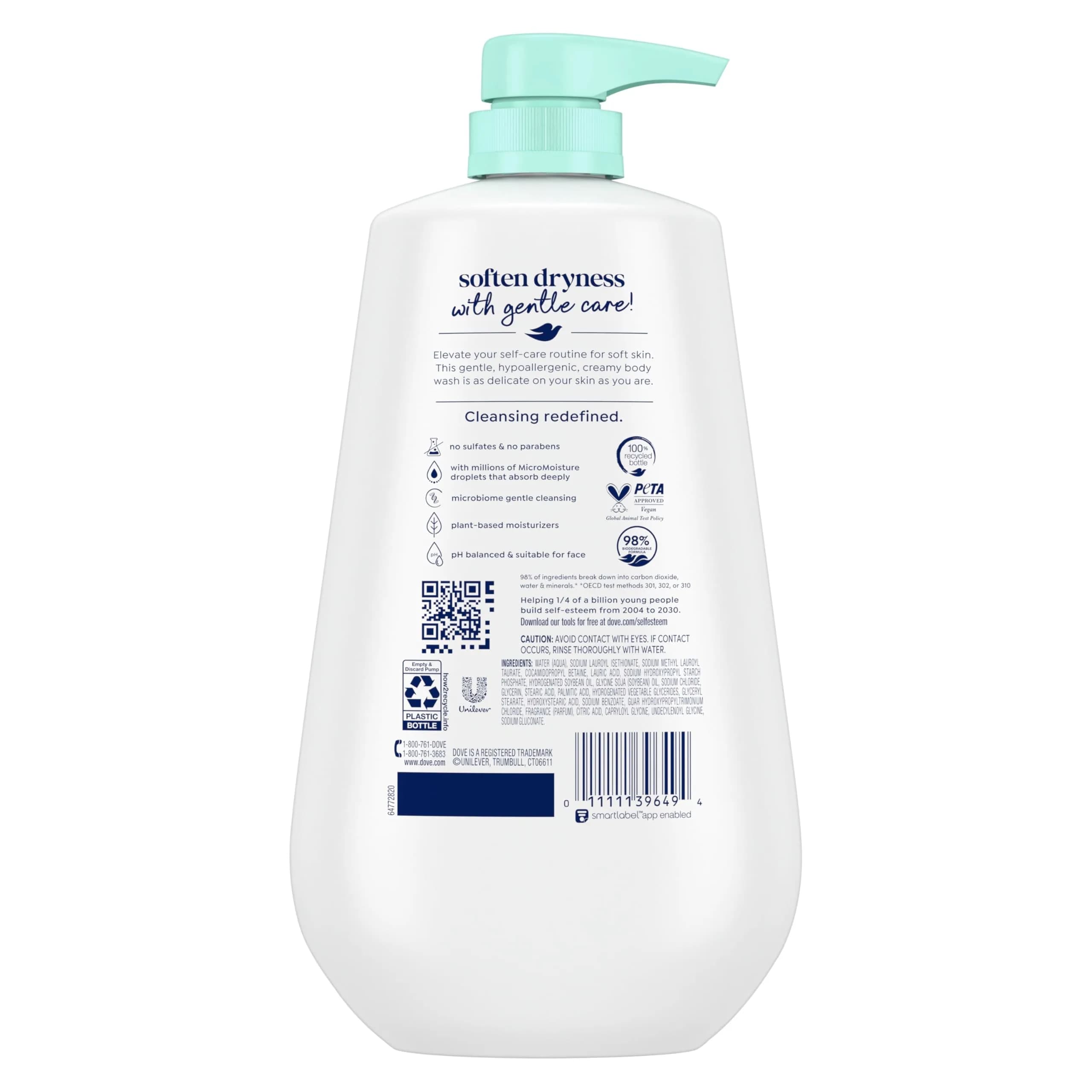Dove Sensitive Skin Body Wash with Pump, 867g (30.6 oz) | Hypoallergenic Moisturizing Skin Cleanser - view 2