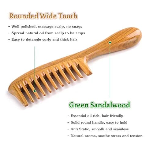 Breezelike Wide Tooth Hair Comb for Curly Hair | Wooden Detangling Comb with Natural Sandalwood (8") thumbnail 3