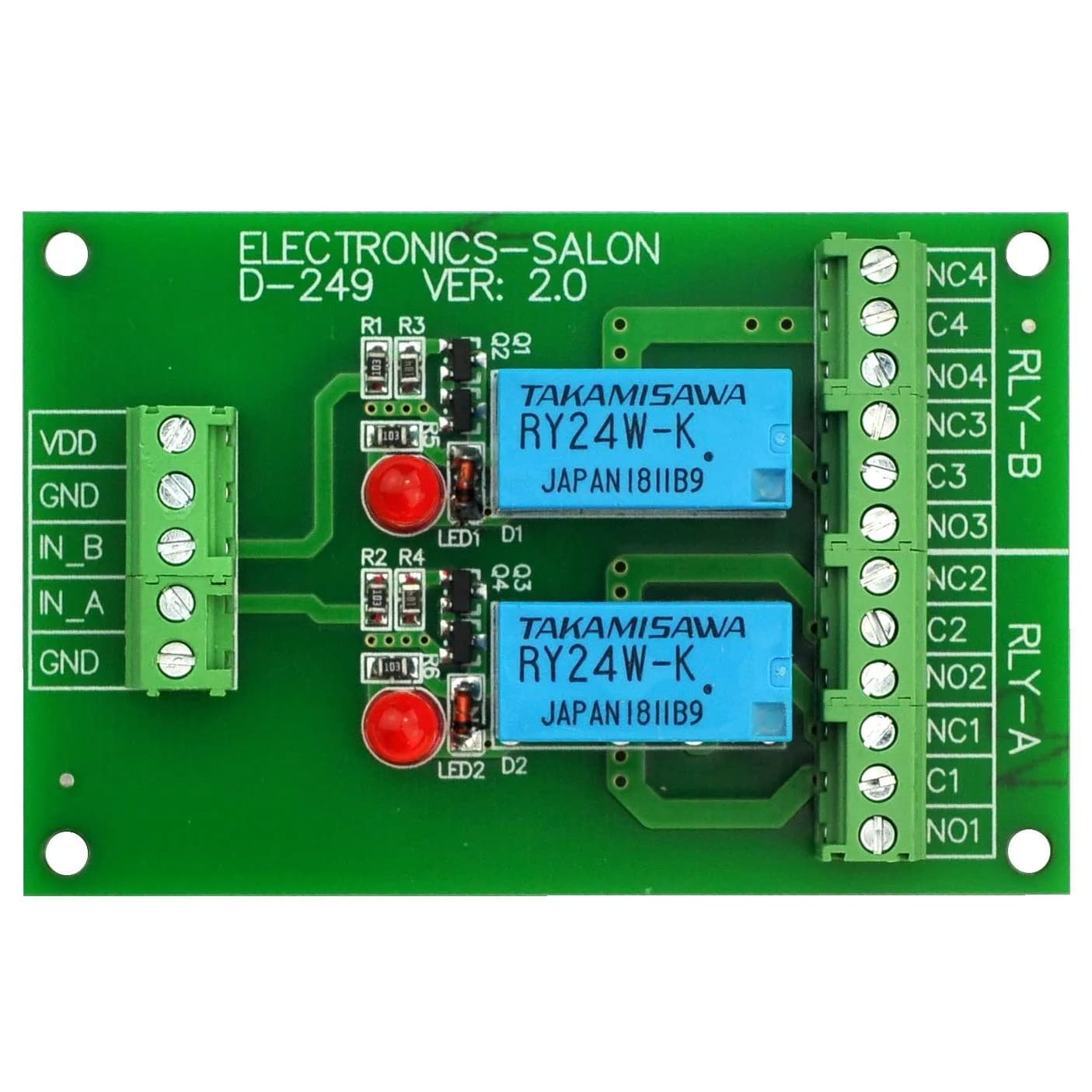 Electronics-Salon 2 DPDT Signal Relay Module Board DC 24V | for Arduino Raspberry-Pi - main product image