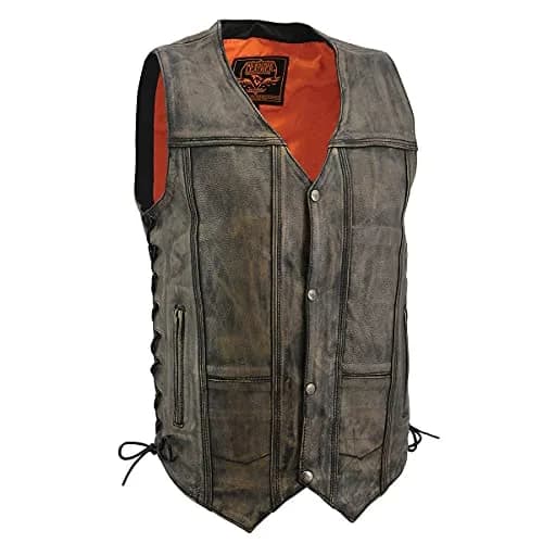 Milwaukee Leather MLM3540 Men's Distressed Brown 10 Pocket Motorcycle Leather Vest | Vintage Worn Look, 4X-Large thumbnail 1