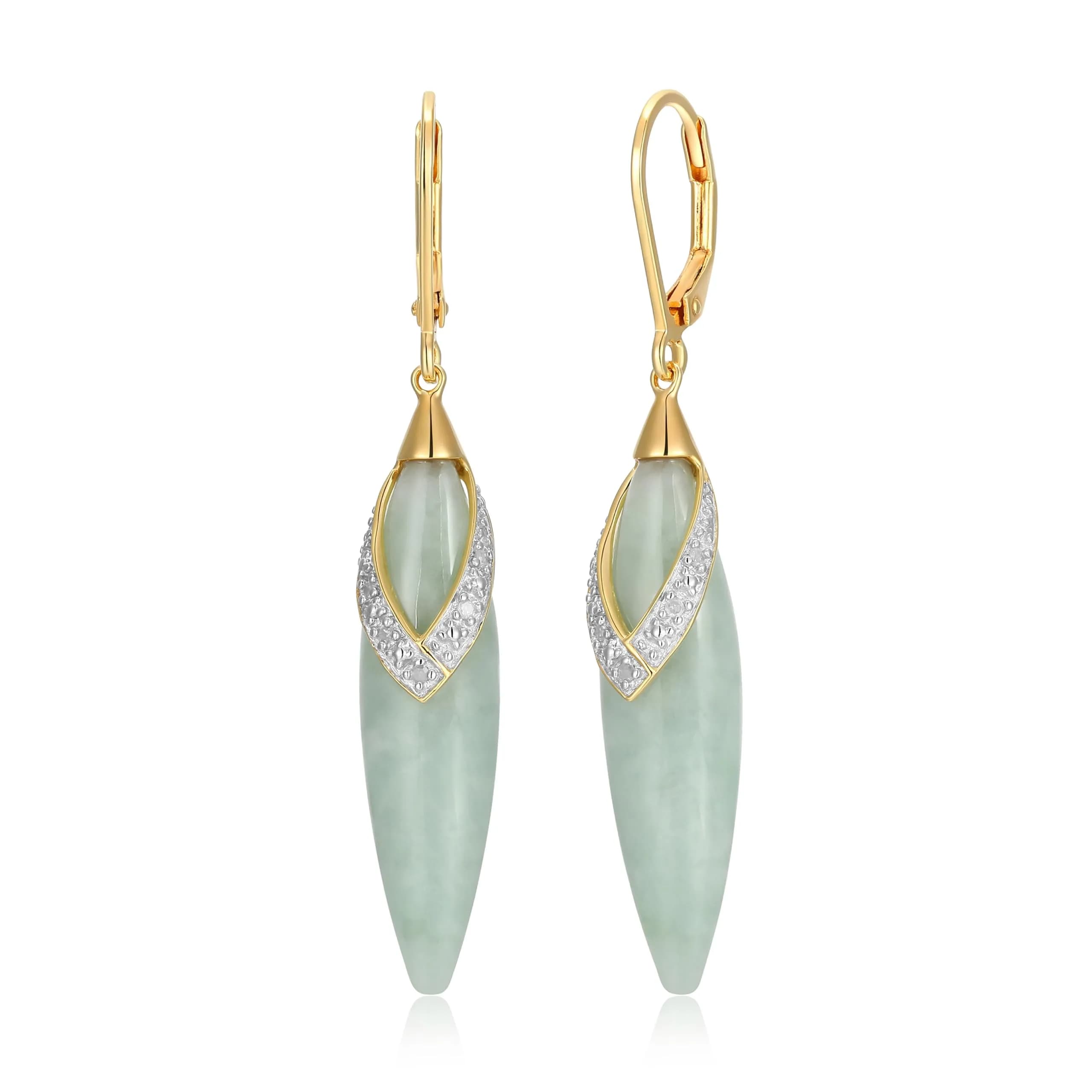 Morgan & Paige Silver 18k Yellow Gold Plated Green Jade Leaf Earrings | Elegant Drop & Dangle Jewelry — Silver