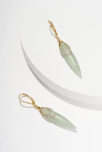 Morgan & Paige Silver 18k Yellow Gold Plated Green Jade Leaf Earrings | Elegant Drop & Dangle Jewelry thumbnail 8