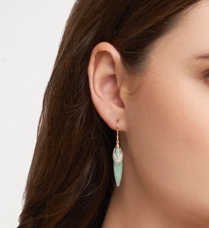 Morgan & Paige Silver 18k Yellow Gold Plated Green Jade Leaf Earrings | Elegant Drop & Dangle Jewelry thumbnail 3