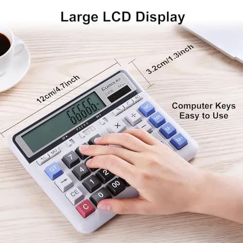 Comix Desktop Calculator 12 Digits White | Large Button, Clear LCD Display for Office & Home thumbnail 5