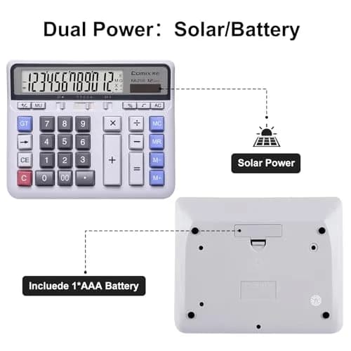 Comix Desktop Calculator 12 Digits White | Large Button, Clear LCD Display for Office & Home thumbnail 6