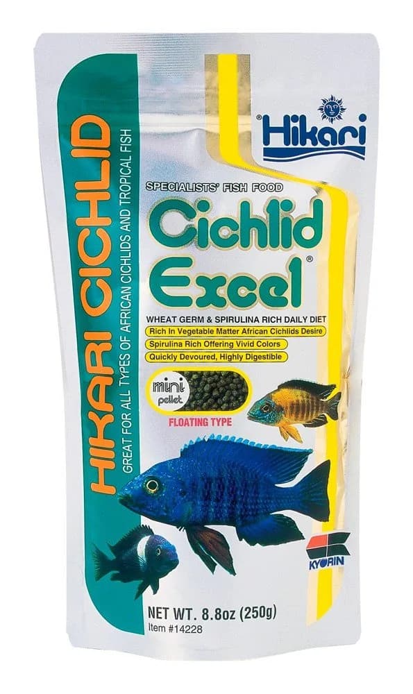 Hikari Cichlid Excel Floating Pellets Mini, 255 g (8.8 oz) - 3 Pack | Natural Color Enhancing Daily Diet for Herbivorous Cichlids & Tropical Fish — Pellet