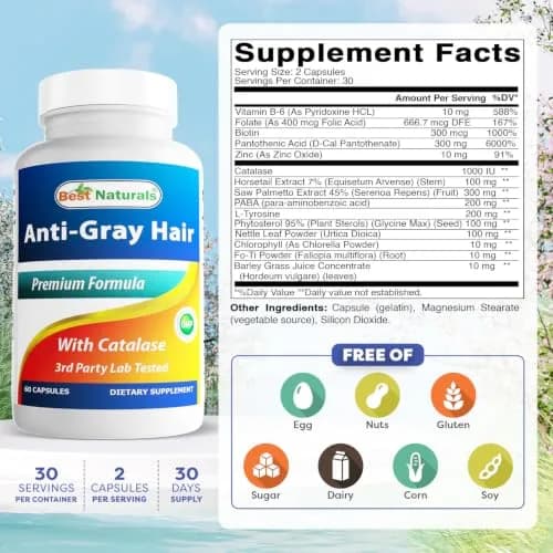 Best Naturals Anti Gray Hair Formula 60 Count (pack of 2) | Support Hair Color Restoration thumbnail 2