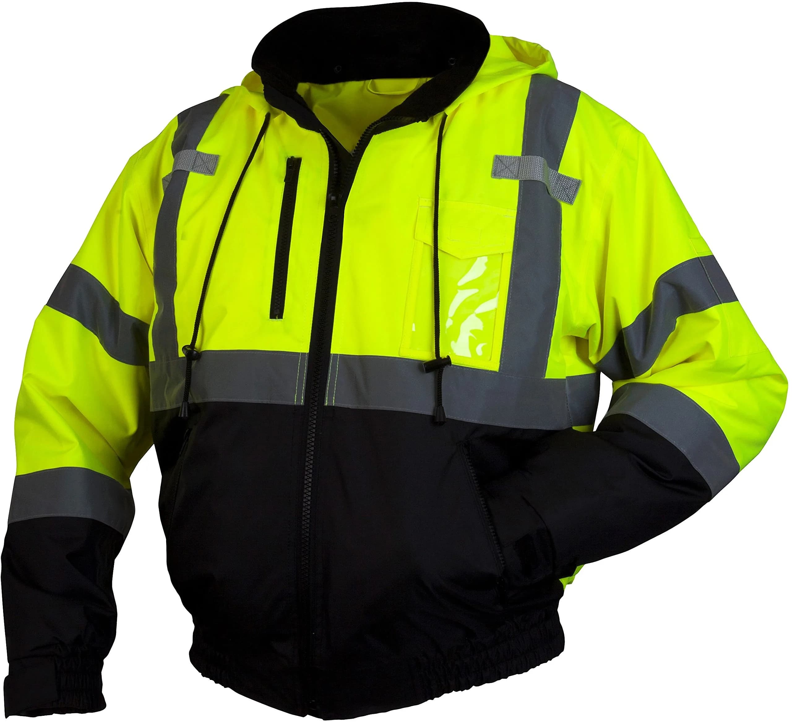 Pyramex Safety RJ31 Series Waterproof Class 3 Fleece Bomber Safety Jacket, Lime, Large | High-Visibility Waterproof Workwear