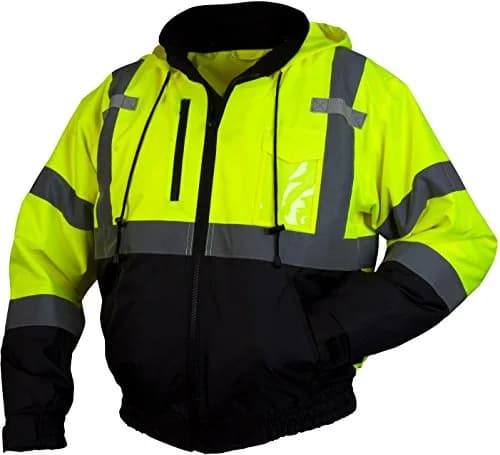 Pyramex Safety RJ31 Series Waterproof Class 3 Fleece Bomber Safety Jacket, Lime, Large | High-Visibility Waterproof Workwear thumbnail 1
