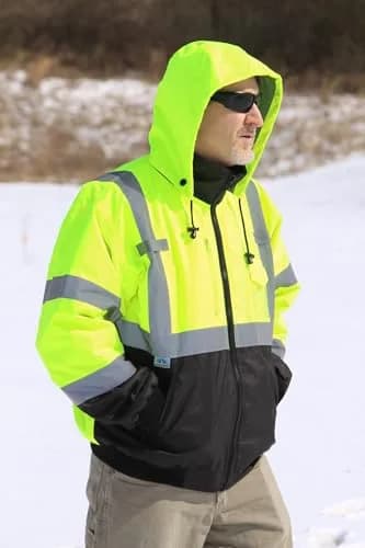 Pyramex Safety RJ31 Series Waterproof Class 3 Fleece Bomber Safety Jacket, Lime, Large | High-Visibility Waterproof Workwear thumbnail 3