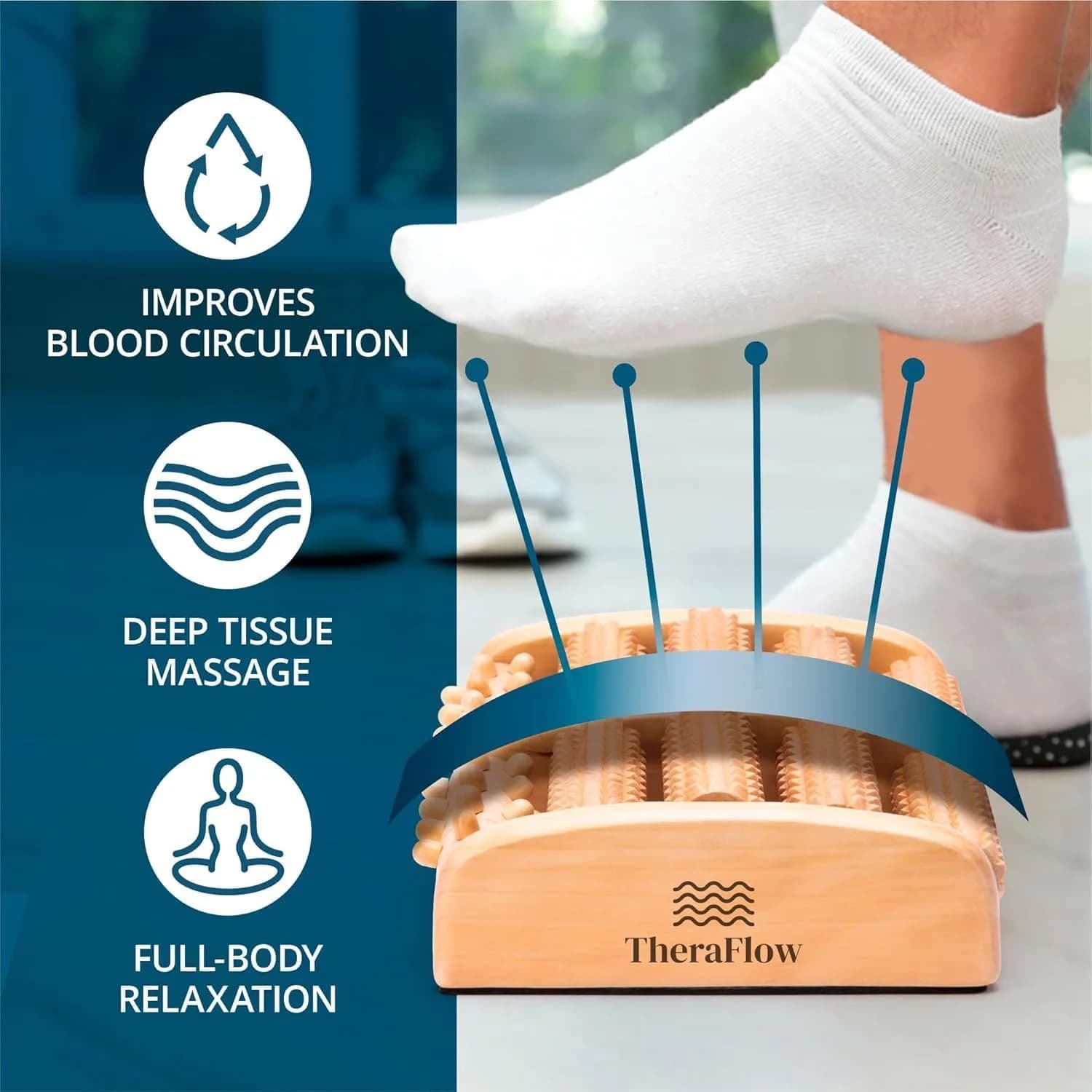 TheraFlow Wooden Foot Roller Massager for Plantar Fasciitis Relief | 2.5cm (1.0in) x 7.5cm (3.0in) x 11.2cm (4.4in) - view 3