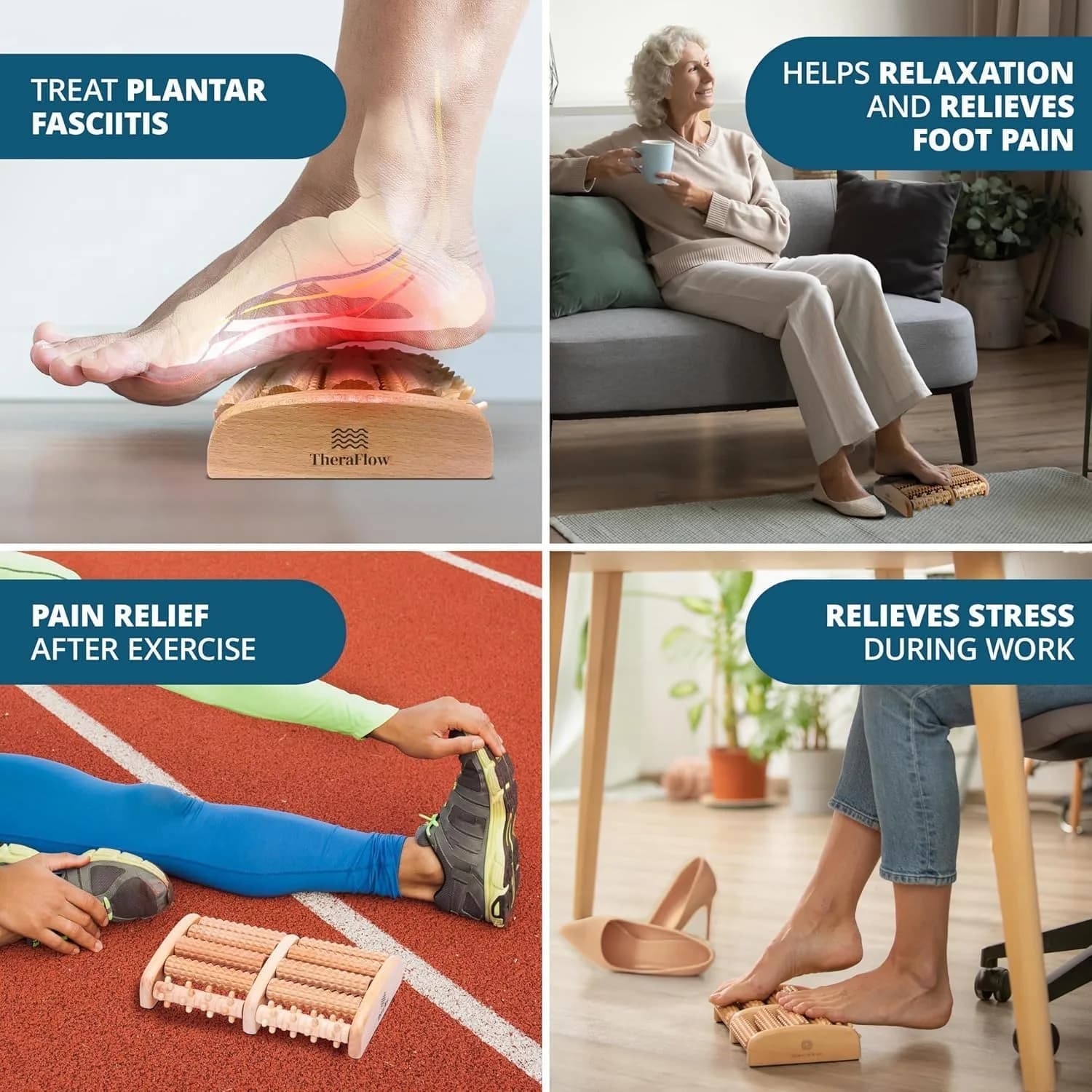 TheraFlow Wooden Foot Roller Massager for Plantar Fasciitis Relief | 2.5cm (1.0in) x 7.5cm (3.0in) x 11.2cm (4.4in) - view 4