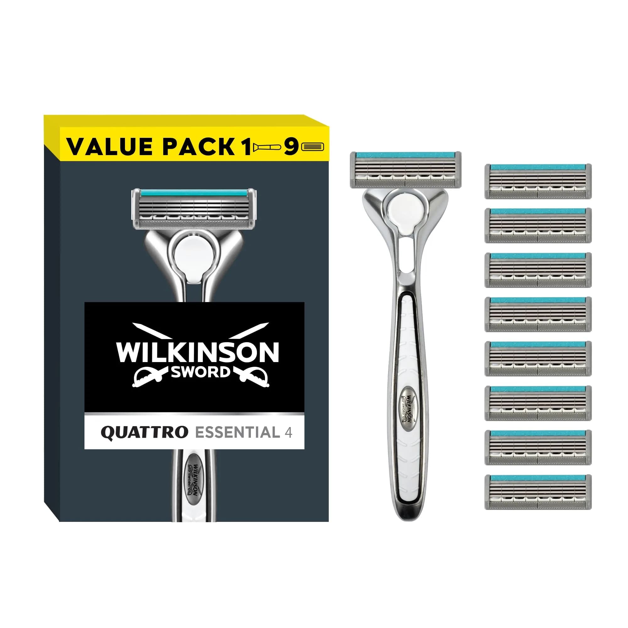 Wilkinson Sword Quattro Titanium Razor for Men | Sensitive Comfort with 9 Blades (9 Count) | Smooth & Precise Shave - main product image