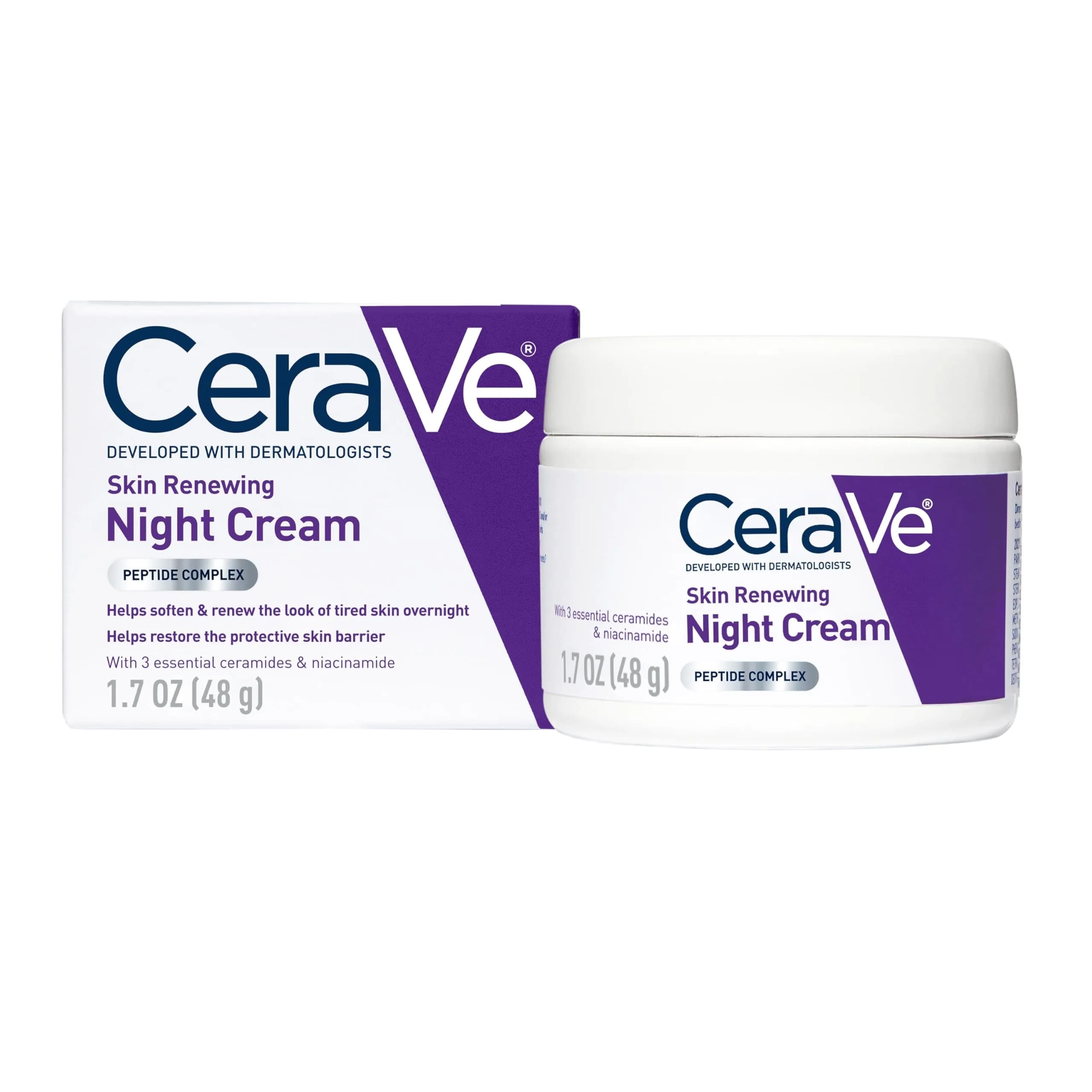 CeraVe Skin Renewing Night Cream Peptide Complex Hyaluronic Acid Ceramide Moisturizer for Face 1.7 Ounce - main product image