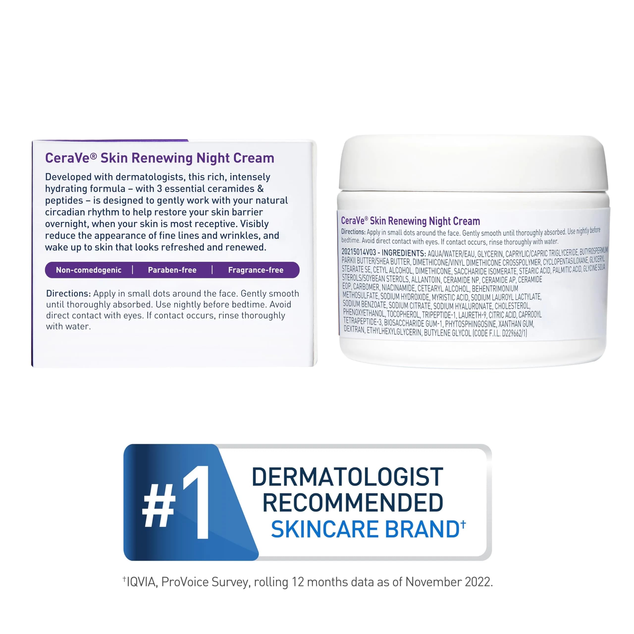 CeraVe Skin Renewing Night Cream with Peptide Complex, Hyaluronic Acid & Ceramides - 1.7 Ounce Jar - view 5