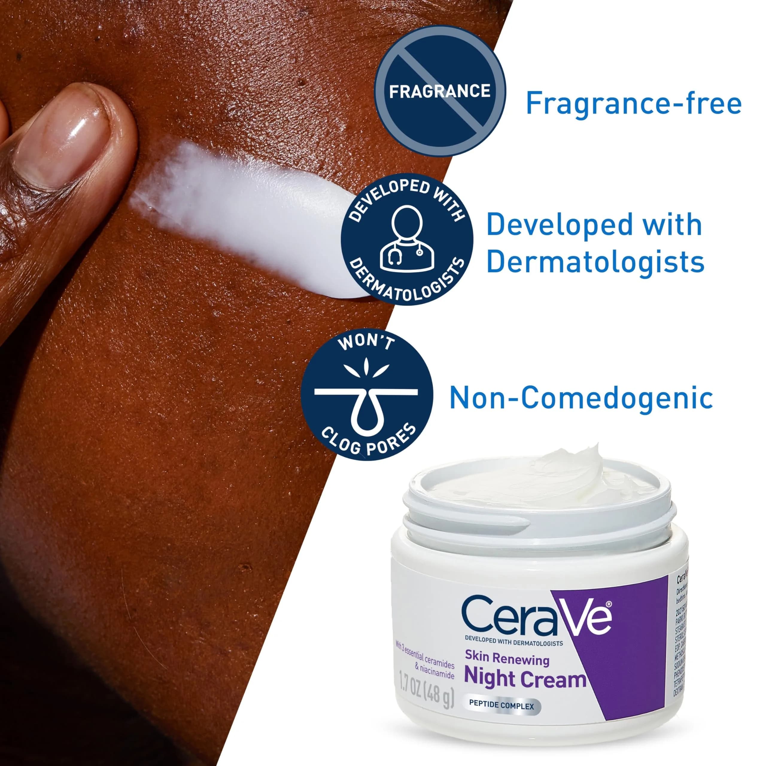 CeraVe Skin Renewing Night Cream with Peptide Complex, Hyaluronic Acid & Ceramides - 1.7 Ounce Jar - view 2