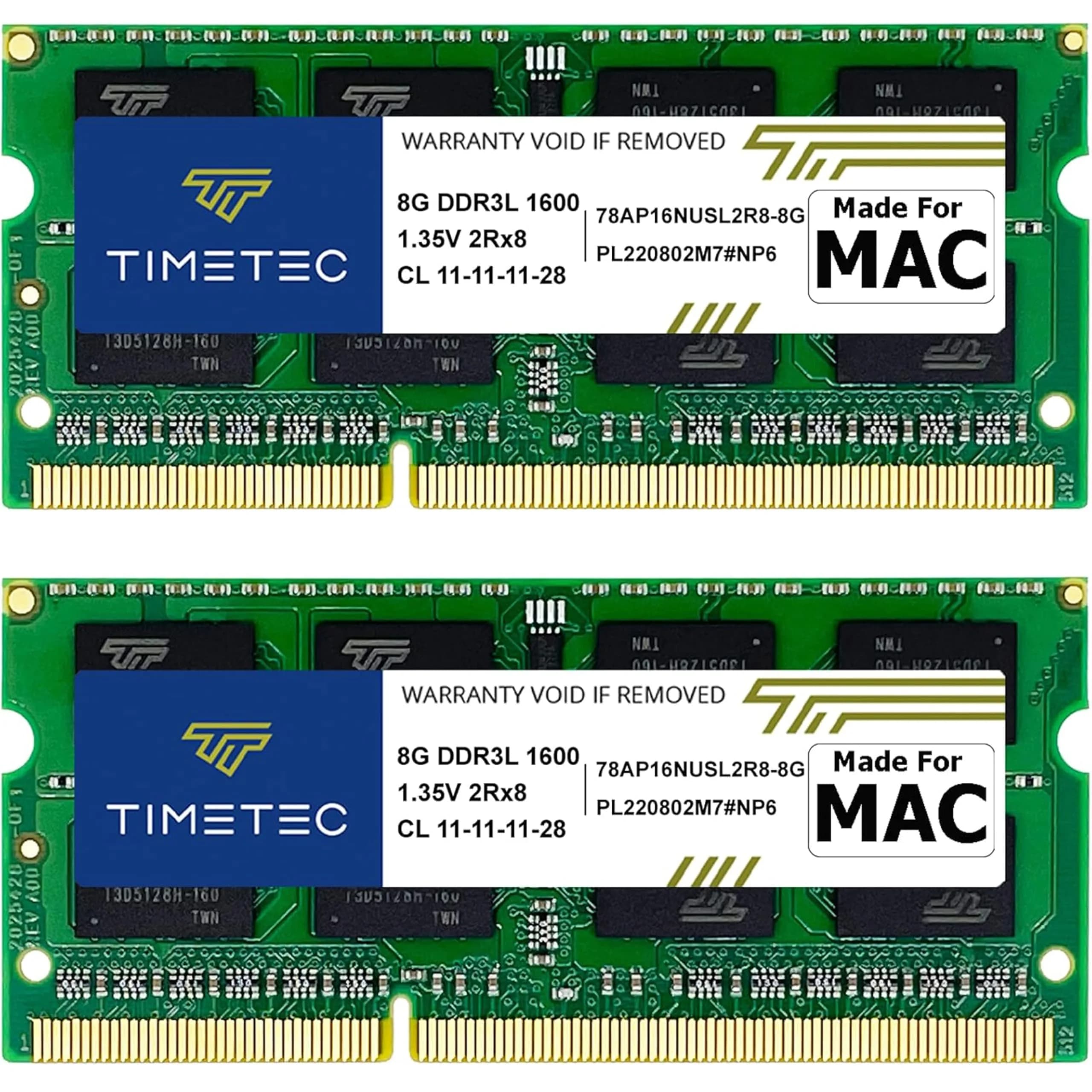 Timetec 8GB KIT (2x4GB) DDR3L 1600MHz SODIMM RAM for Apple MacBook Pro, iMac, Mac Mini — 16GB KIT(2x8GB)