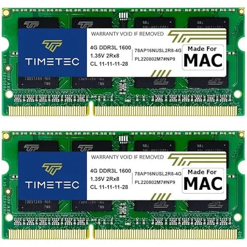 Timetec 8GB KIT (2x4GB) DDR3L 1600MHz SODIMM RAM for Apple MacBook Pro, iMac, Mac Mini — 8GB KIT(2x4GB)