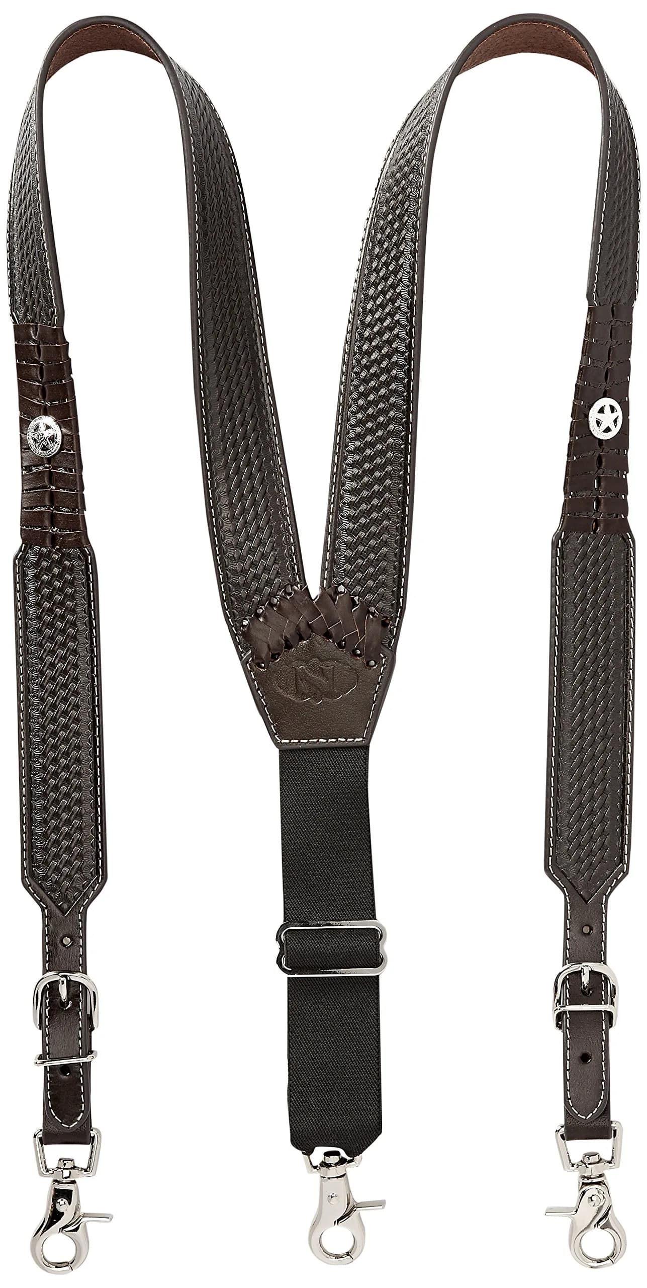 Nocona Men's Star Basket Leather Suspender, Brown, XX-Large | Genuine Leather with Adjustable Clips — XX-Large
