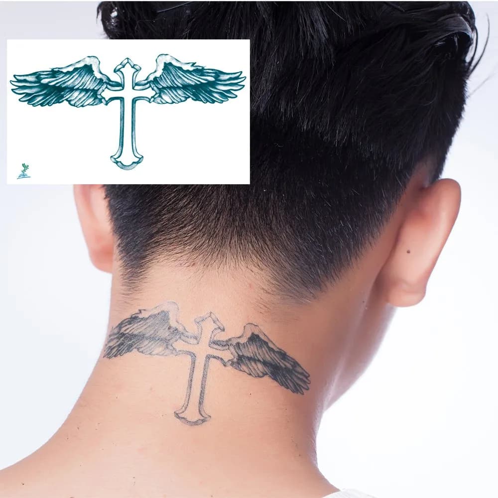 Yeeech Temporary Tattoos for Men Waterproof Long Lasting Neck Design Cross Blessed Wings America Tribal Religious (4 Sheets) | Water-Resistant & Durable