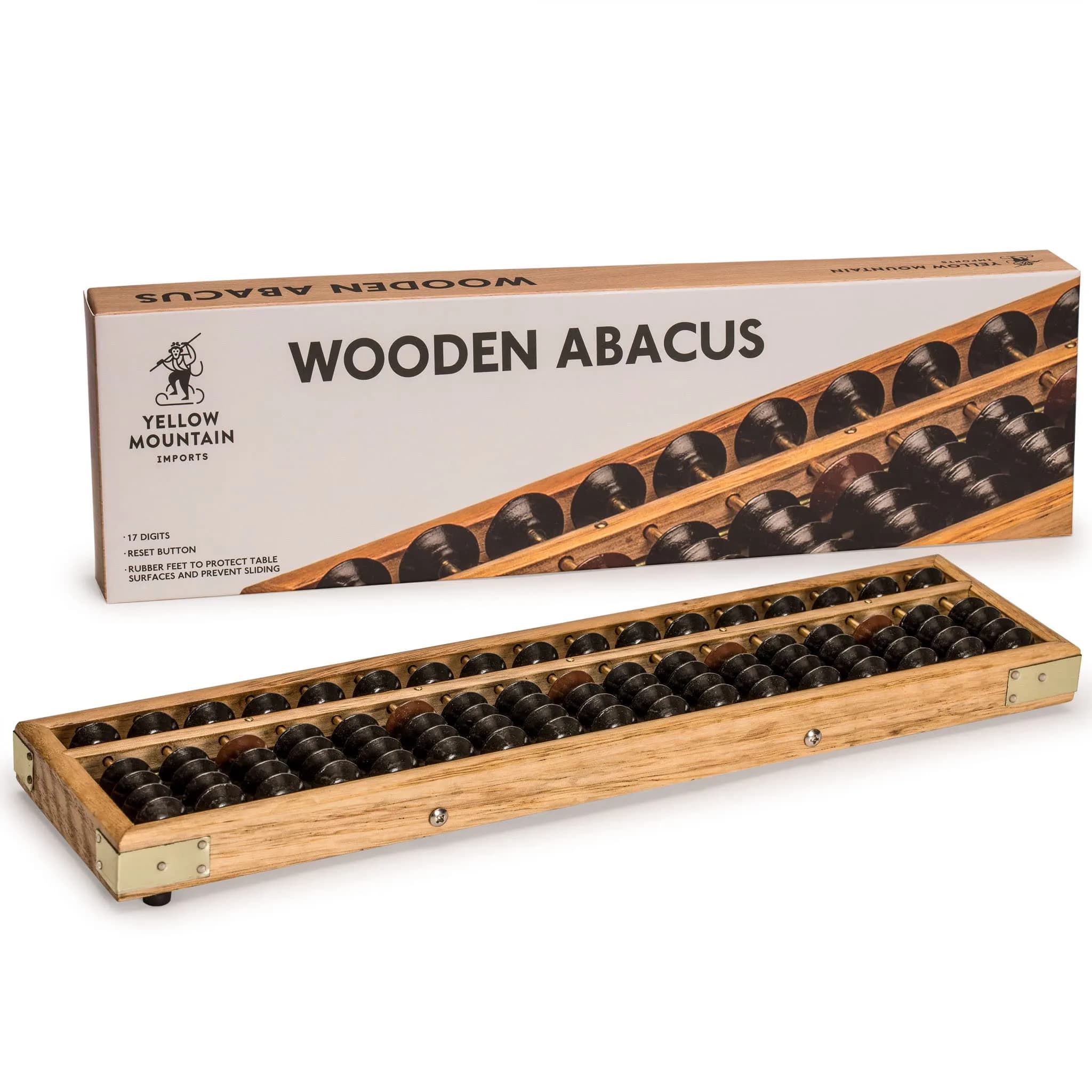 Yellow Mountain Imports Vintage Wood Soroban Abacus 17 Column 35.3 cm (13.9 in) | Educational Math Tool — 13.9 inch