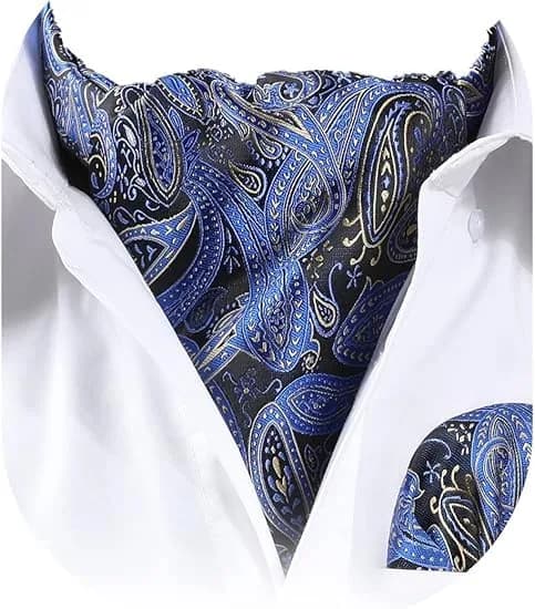 HISDERN Navy Blue Paisley Ascot Tie and Pocket Square Set 126 cm (49.6") | Jacquard Woven Silk Blend for Men - main product image
