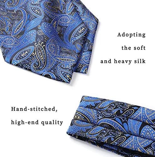 HISDERN Navy Blue Paisley Ascot Tie and Pocket Square Set 126 cm (49.6") | Jacquard Woven Silk Blend for Men thumbnail 5