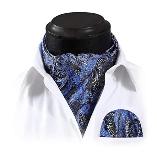HISDERN Navy Blue Paisley Ascot Tie and Pocket Square Set 126 cm (49.6") | Jacquard Woven Silk Blend for Men thumbnail 3