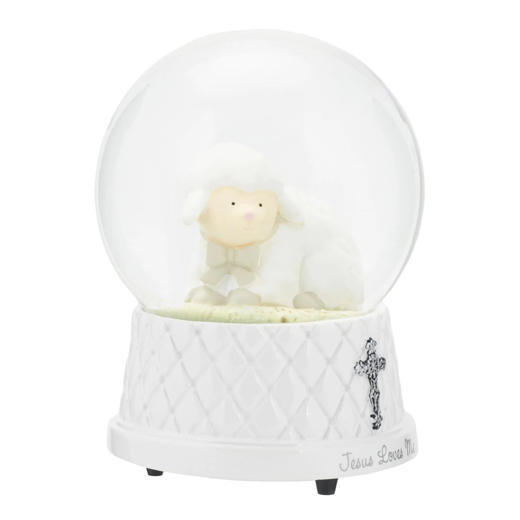 DEMDACO Jesus Loves Me Musical Water Globe, Lamb, Resin and Stone | Heartwarming Religious Decor (70-120 chars) — White With Silver