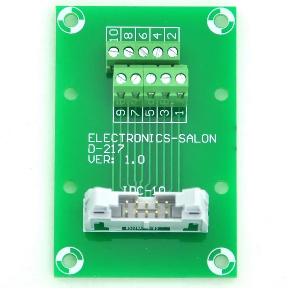 Electronics-Salon IDC10 2x5Pin Flat Ribbon Cable Breakout Board Module 2.54mm Pitch | 10-Pin FRC Connector with Terminal Block — IDC10 2x5Pin