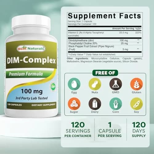 Best Naturals DIM Supplement 100 mg | Estrogen Balance & Metabolism Support in 120 Capsules thumbnail 2
