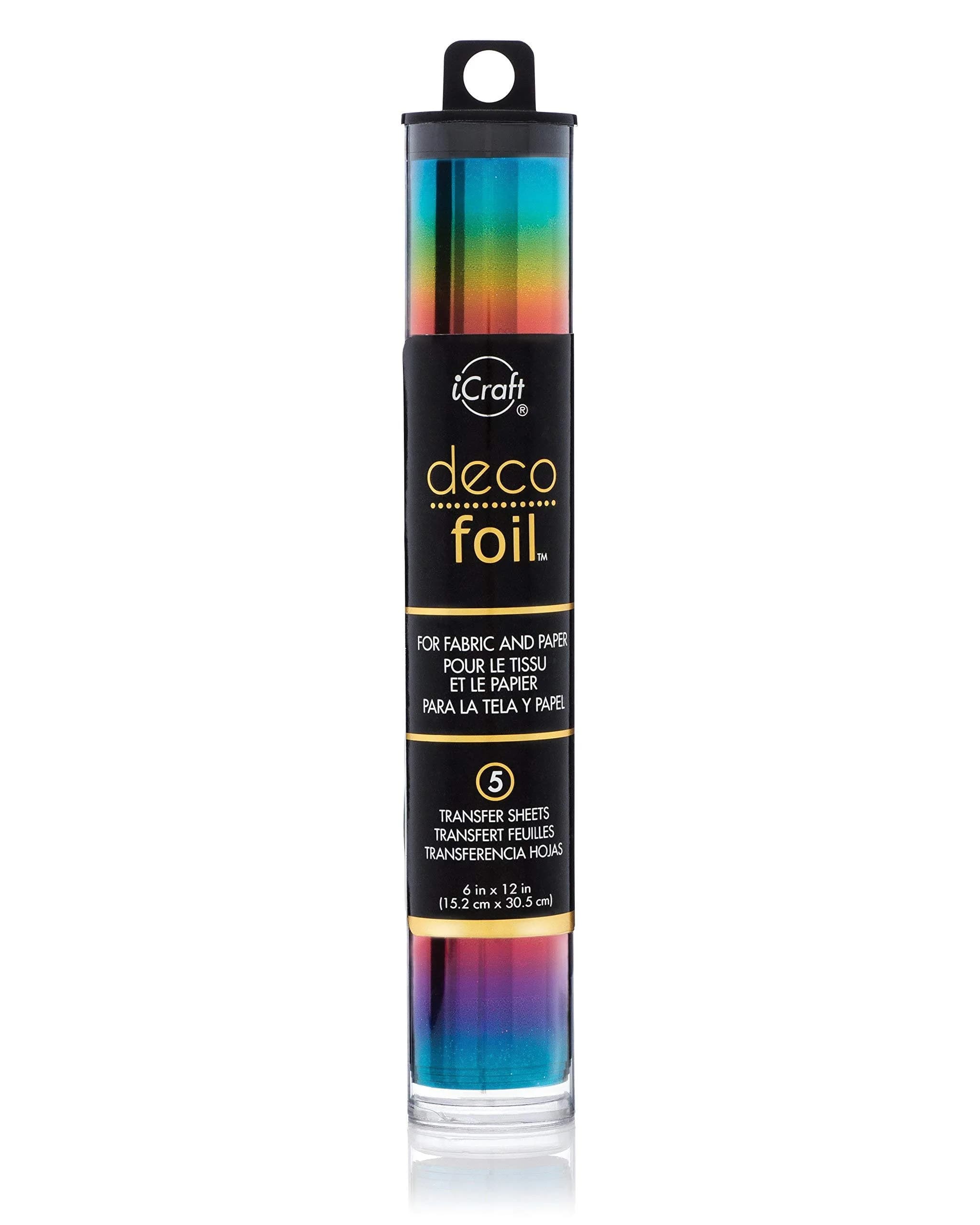 iCraft Deco Foil Transfer Sheets 6" x 12" (15.2 cm x 30.5 cm) Rainbow | 5 Sheets for Paper, Fabric, Wood - main product image