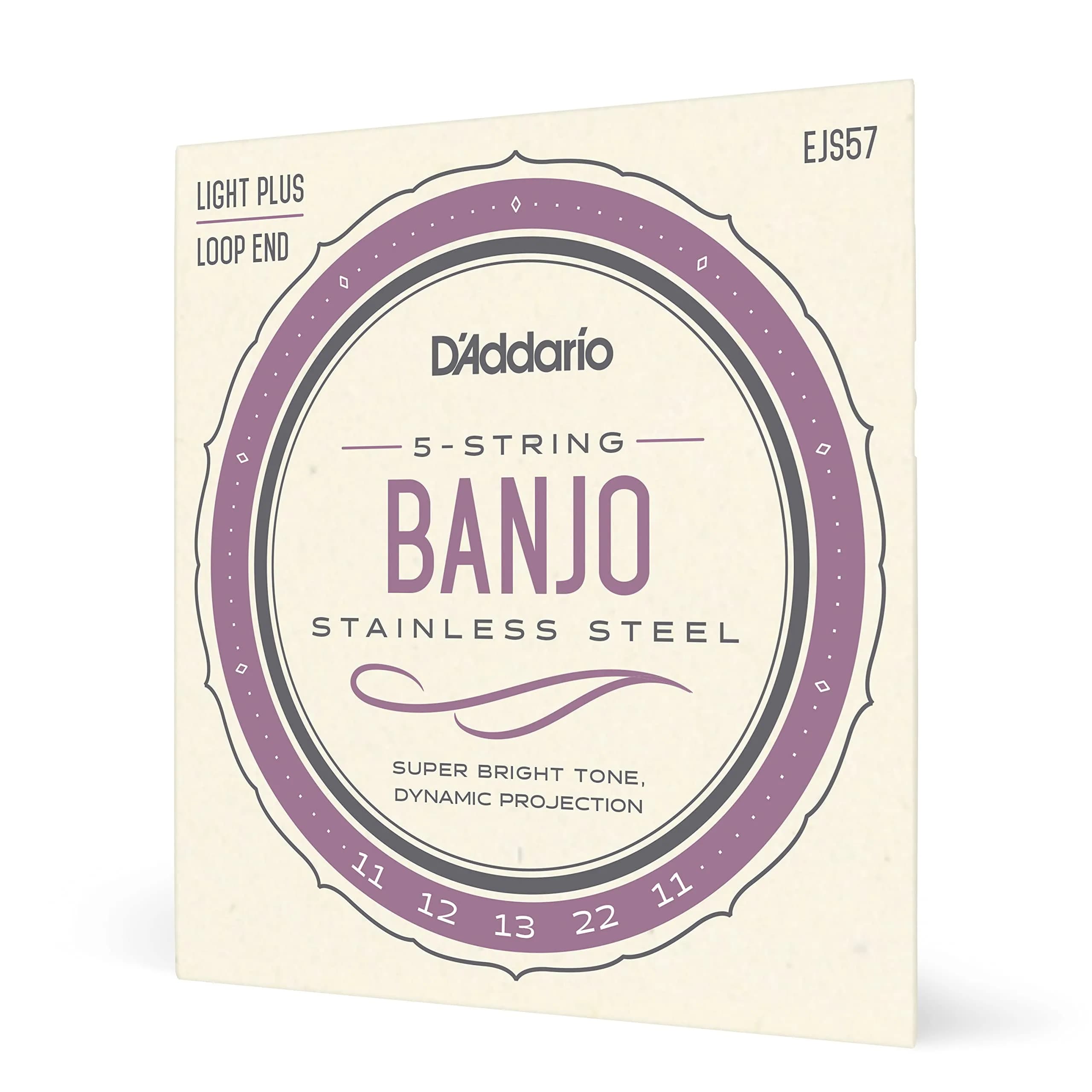 D'Addario EJS57 Banjo Strings, Stainless Steel, Custom Medium Gauge 11-22 (Pack of 1) | Bright Tone & Long Life — Bronze