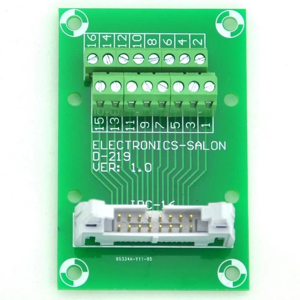 Electronics-Salon IDC16 2x8Pin Flat Ribbon Cable Breakout Board Module 2.54mm Pitch | 16-Pin IDC Connector with Terminal Block — IDC16 2x8Pin