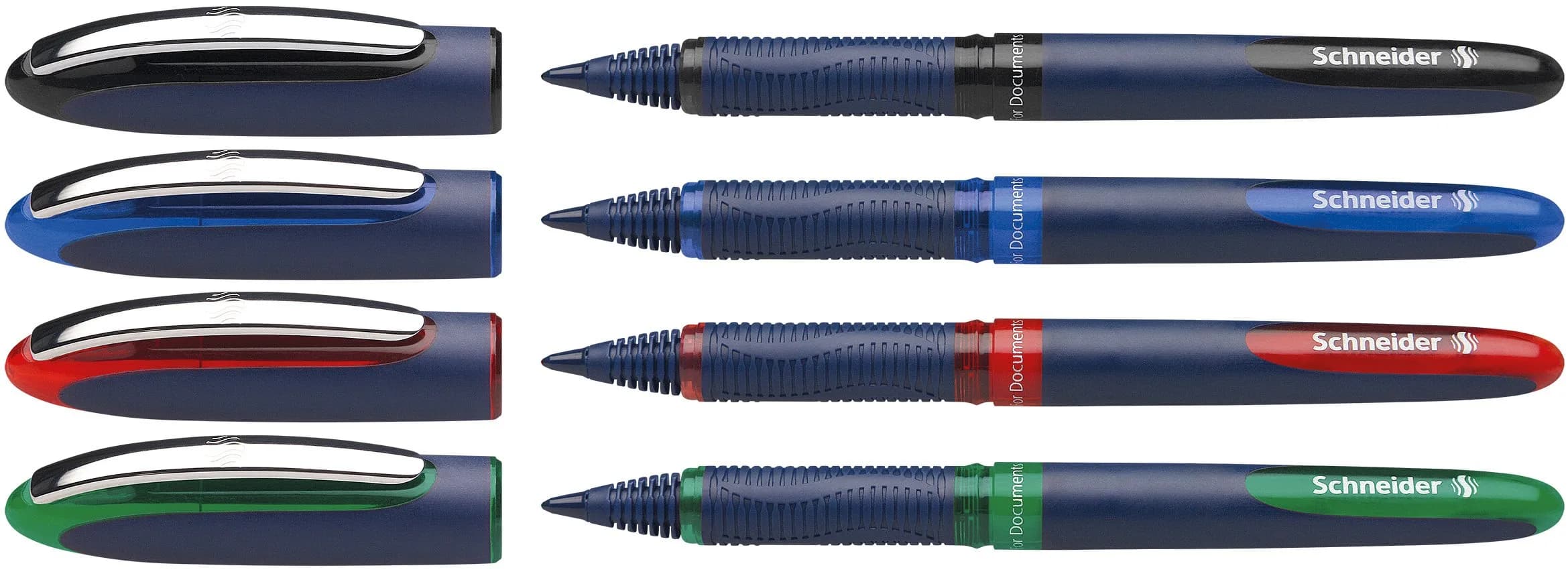 Schneider One Business Rollerball Pen, 0.6mm Fine Tip, Blue Barrel, 4-Pack with Black, Red, Blue, Green Ink - main product image