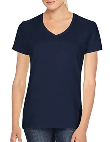 Gildan Women's Softstyle V-Neck T-Shirt - Medium - Navy | 100% Cotton Jersey Knit thumbnail 2