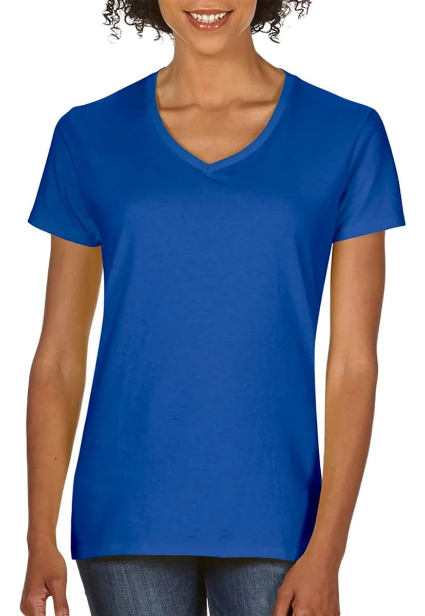 Gildan Women's V-Neck T-Shirt Royal Blue 156 g (5.5 oz) | Breathable 100% Cotton for Daily Wear — Royal