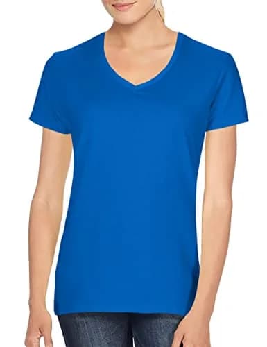 Gildan Women's V-Neck T-Shirt Royal Blue 156 g (5.5 oz) | Breathable 100% Cotton for Daily Wear thumbnail 2