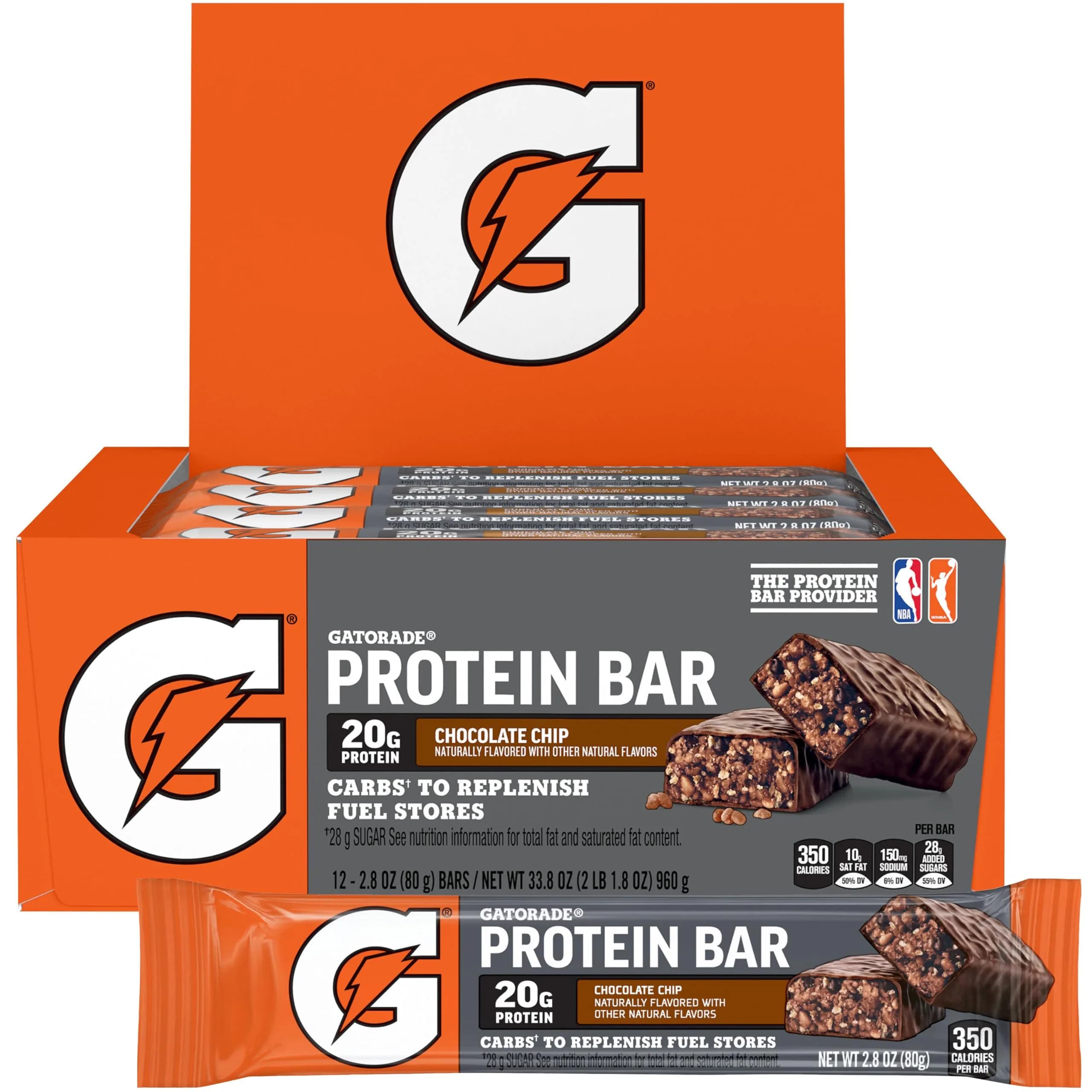 Gatorade Whey Protein Recover Bars, Chocolate Chip | 20g Protein, 42g Carbs for Muscle Recovery
