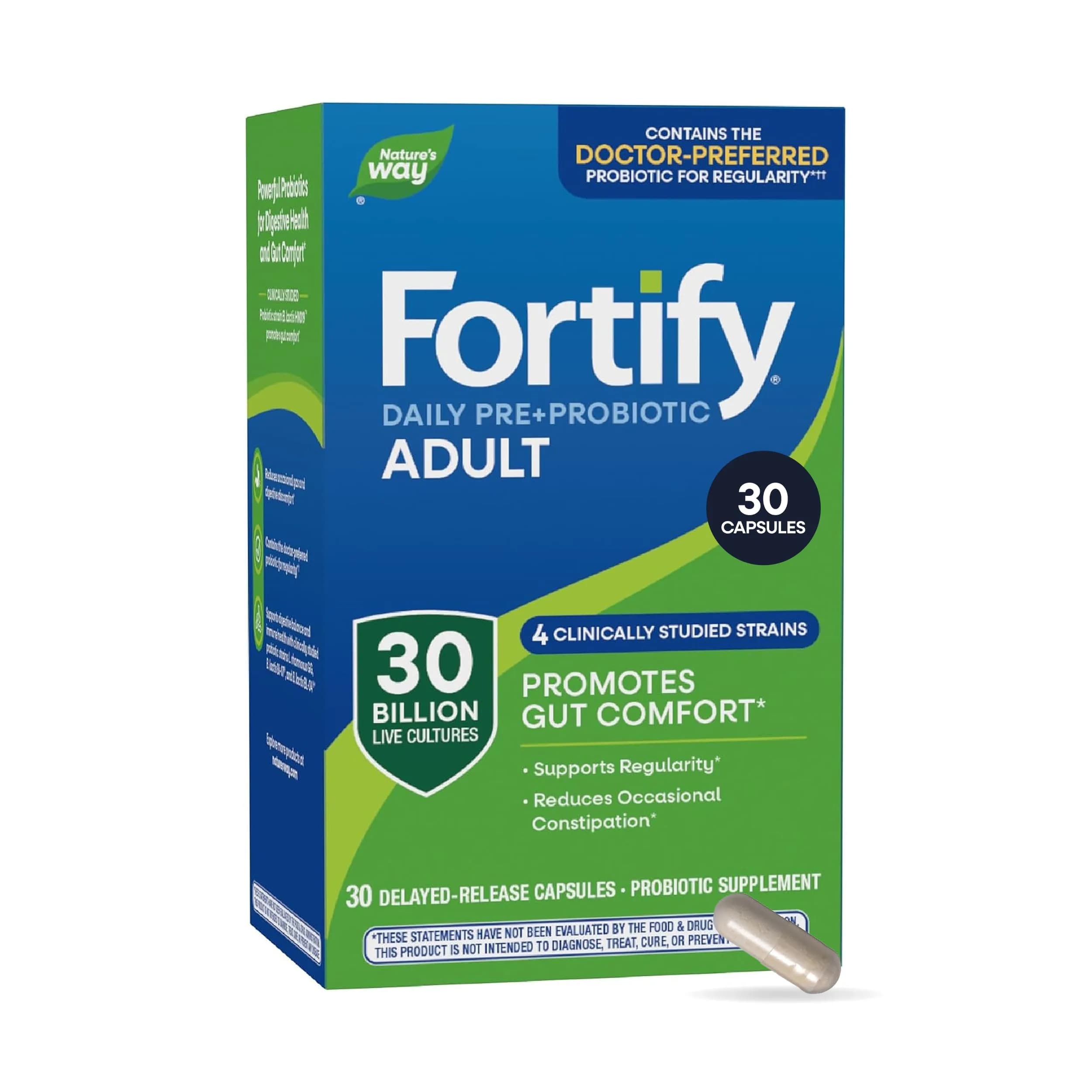 Nature's Way Fortify Daily Pre+Probiotic for Adults, 30 Billion CFUs, 30 ct | Supports Gut & Immune Health