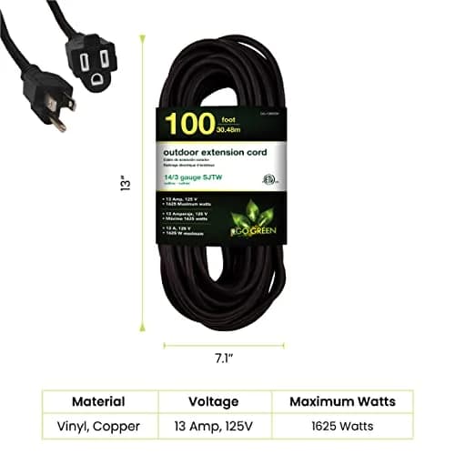 GoGreen Power GG-13800BK 14/3 SJTW Outdoor Extension Cord 30.48 m (100 ft) | Heavy Duty Contractor Grade thumbnail 2