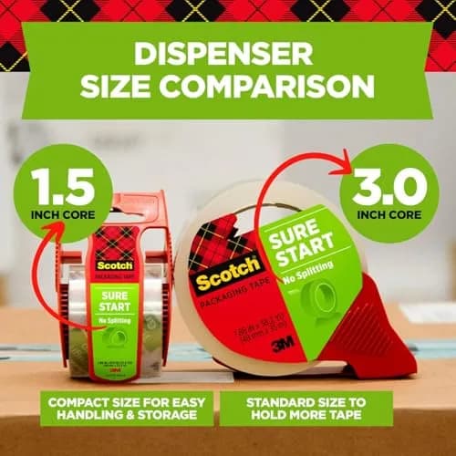 Scotch Sure Start Packing Tape 1.88 in. x 22.2 yd. Clear | Quiet Unwind & Easy Start Moving Supplies (3 Rolls with Dispensers) thumbnail 4