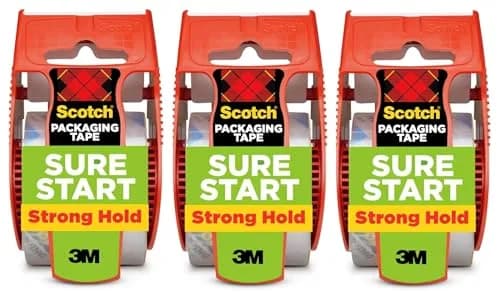Scotch Sure Start Packing Tape 1.88 in. x 22.2 yd. Clear | Quiet Unwind & Easy Start Moving Supplies (3 Rolls with Dispensers) thumbnail 1