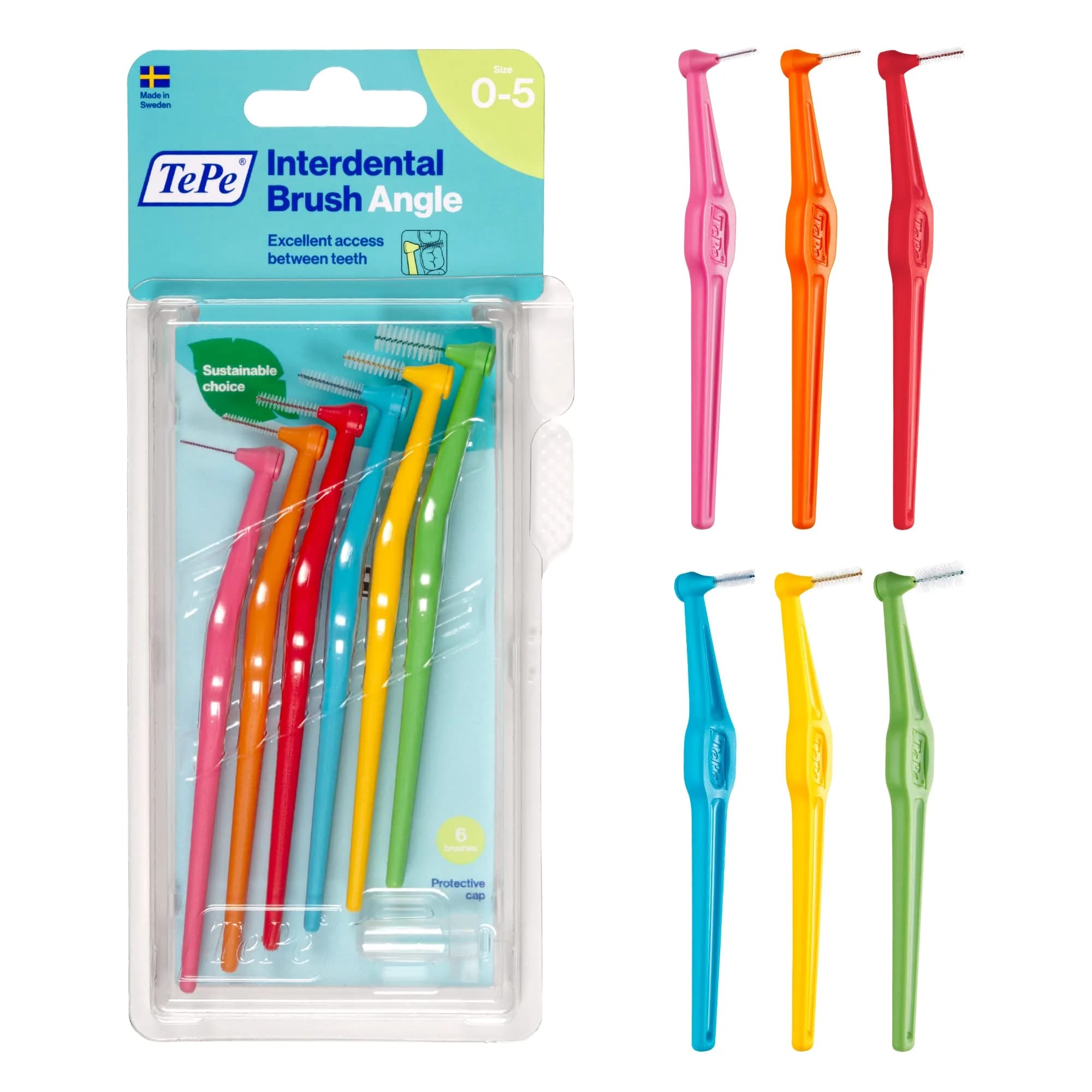 TePe Interdental Brush Angle Red 0.5 mm (6-Pack) | Angled Dental Brush for Extra-Small Gaps — Multicolor / Mixed