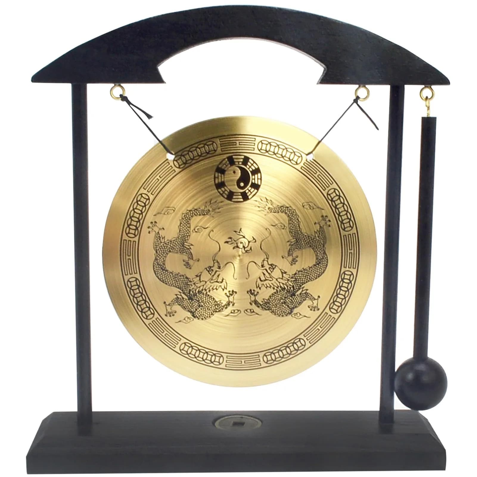 fengshuisale Brass Desktop Gong with Stand & Red String Bracelet 21cm (8.3") | Soothing Low Tone for Meditation