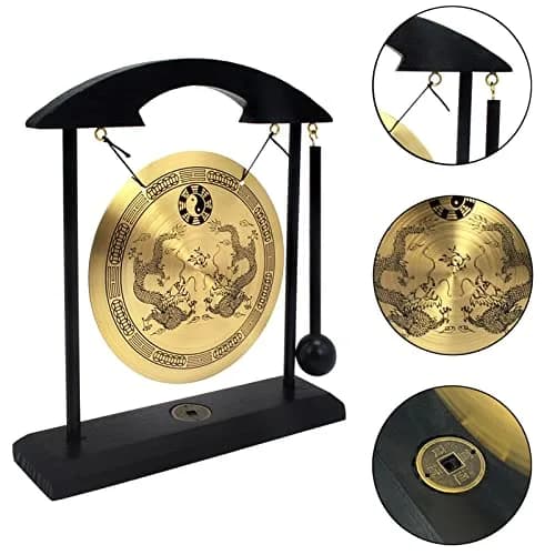 fengshuisale Brass Desktop Gong with Stand & Red String Bracelet 21cm (8.3") | Soothing Low Tone for Meditation thumbnail 4